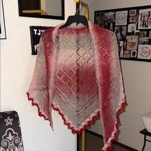 Elegant Red and Gray Knit Shawl